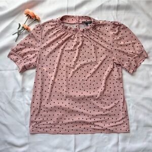Adrianna Papell Pink and Black Polka Dot Blouse - Size M